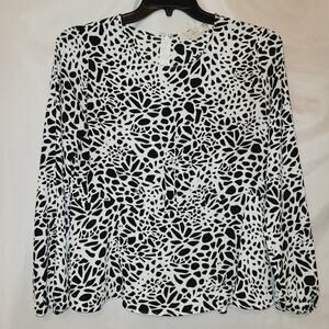 Loft black and white animal print long sleeved flowy top size 4